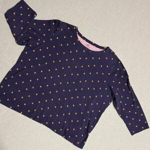 Kim Rogers Perfectly Soft XXL 100% Cotton 3/4 sleeve T-shirt navy w Yellow bees